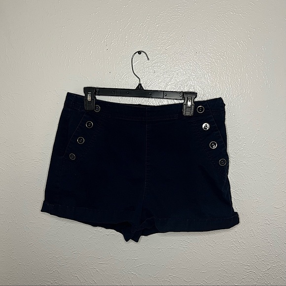 Navy Blue “A New Day” Shorts with Buttons on the side - Picture 1 of 4